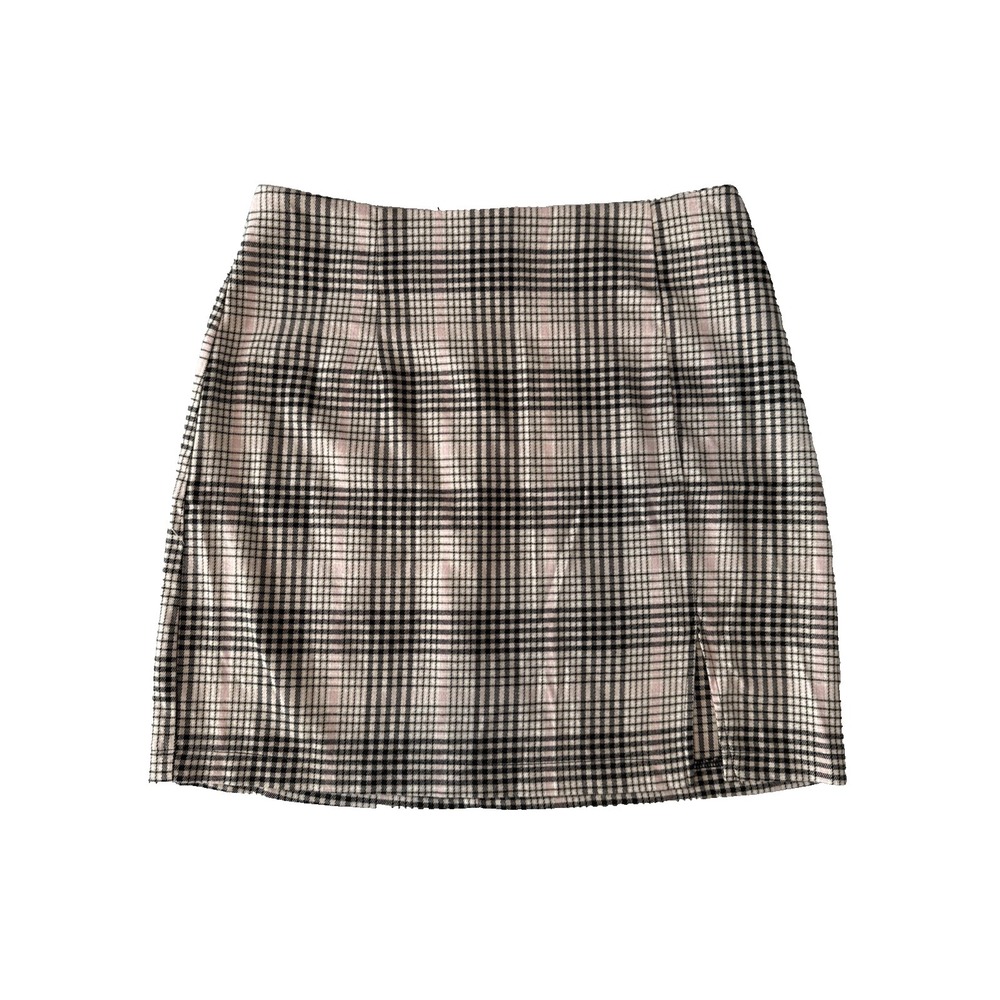 Y2K Schoolgirl Pink Plaid Mini Slit Skirt S Preppy Grunge 90s Punk Academia Chic